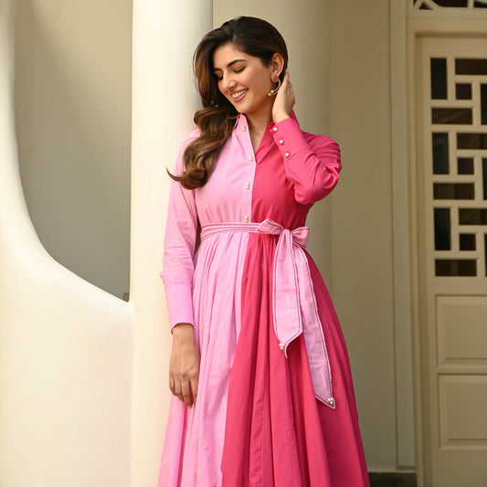 Lady Collection's Two-Tone Pink Grace Cotton Dress