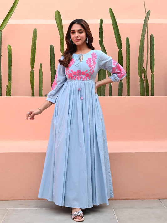 Lady Collection's Dreamy Blue Elegance Embroidered Dress