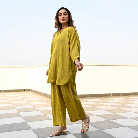Lady Collection's Olive Crushed Cotton Co-ord Set